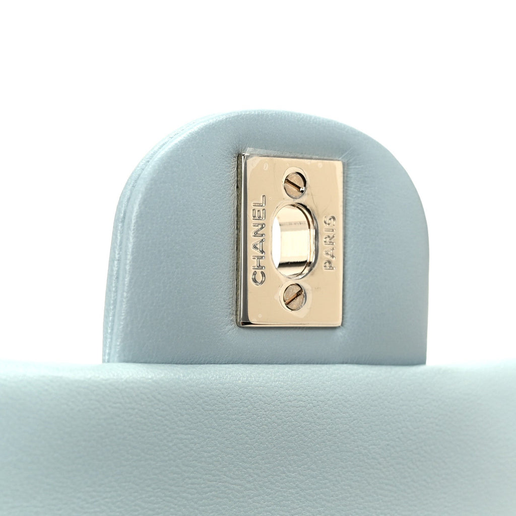 Lambskin Quilted Mini Top Handle Rectangular Flap Light Blue