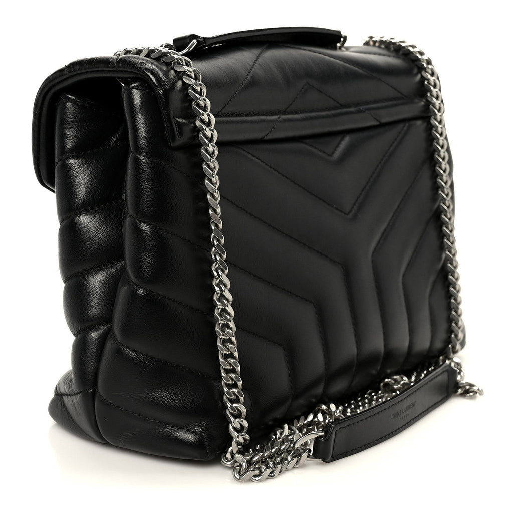 Calfskin Y Quilted Monogram Small Loulou Chain Satchel Black