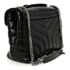 Calfskin Y Quilted Monogram Small Loulou Chain Satchel Black