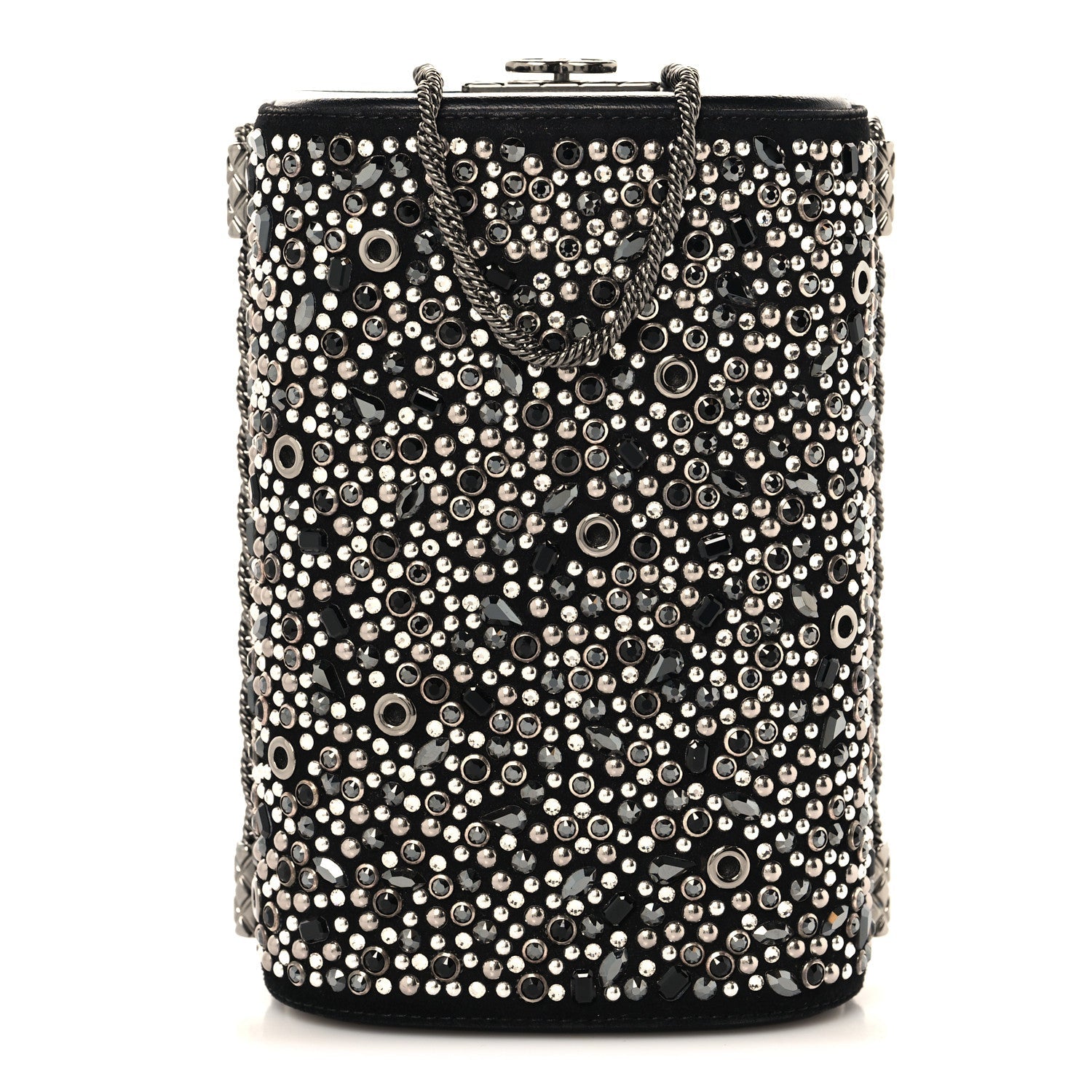 Crystal Calfskin Minaudiere Clutch Black