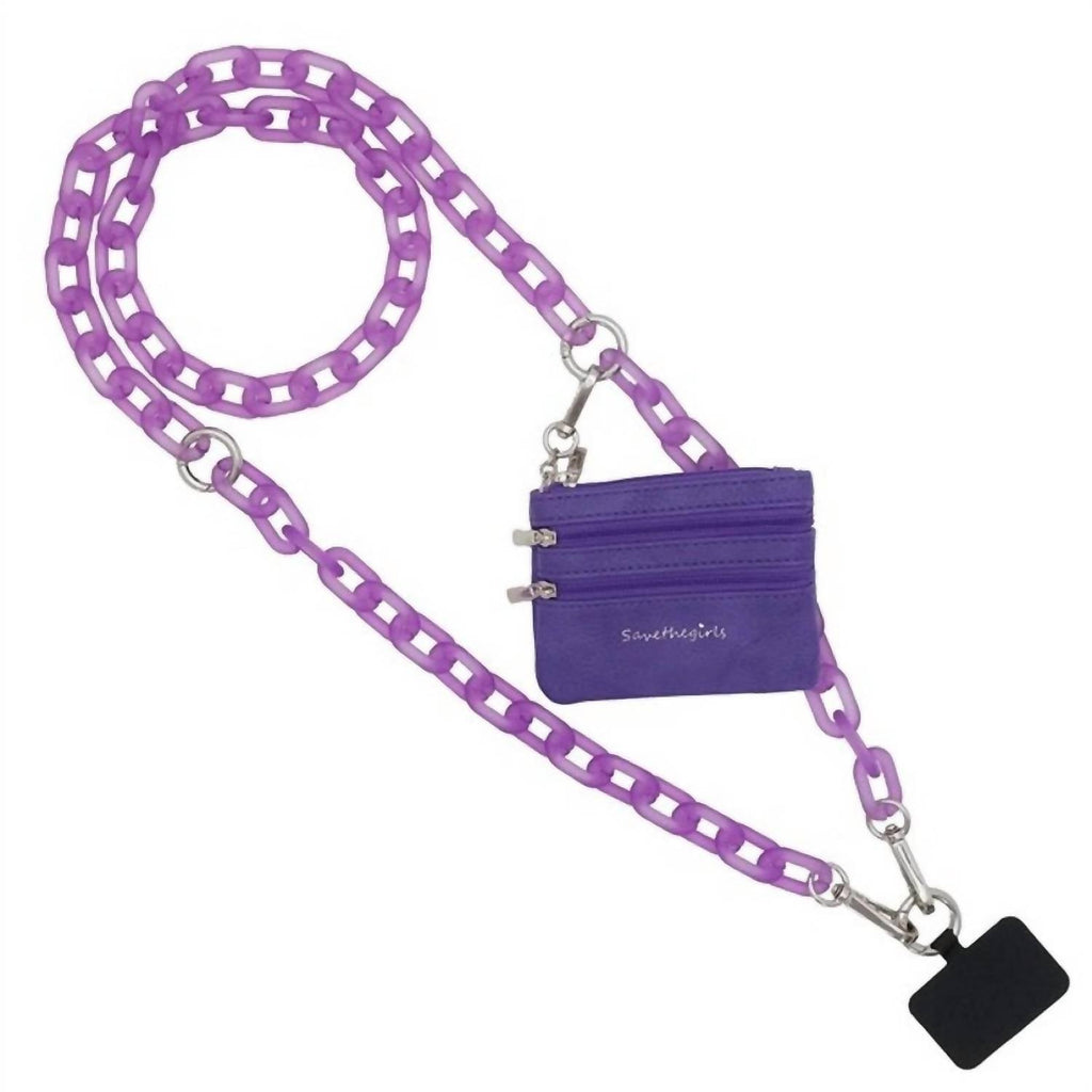 Women's Clip & Go Phone Purse Crossbody Ice Chain Strap Zippered Pouch In Frosted Purple