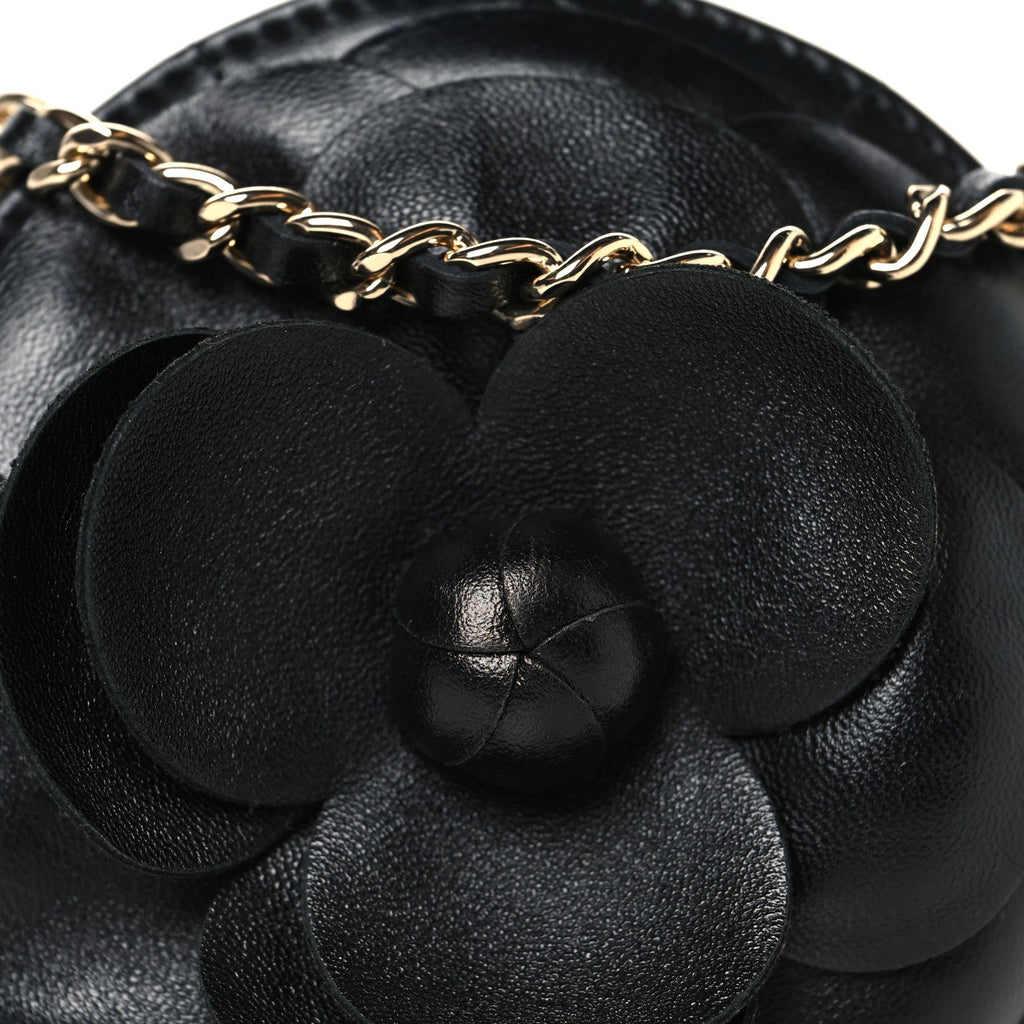 Lambskin Mini Camellia Bouquet Clutch With Chain Black