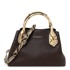 Grainy Calfskin Snakeskin Small Milton Satchel  Brown Natural