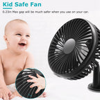 Car Cooling Fan Portable Rotatable USB Vehicle Fan Backseat Clip Fan Dashboard Window Suction Fan for SUV RV Pickup with 3 Speeds