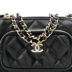 Shiny Crumpled Lambskin Quilted Mini Clutch With Chain Black