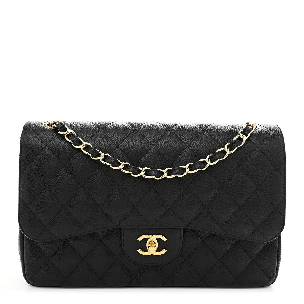 Caviar Quilted Jumbo Double Flap Black