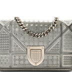 Metallic Patent Micro-Cannage Baby Diorama Flap Bag Silver