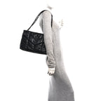 Lambskin Quilted Monogram Monochrome Medium Loulou Puffer Chain Satchel Black