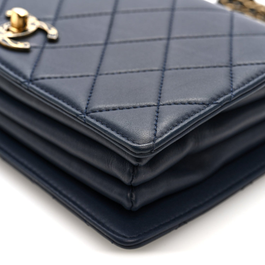Lambskin Quilted Small Art Nouvelle Flap Bag Navy