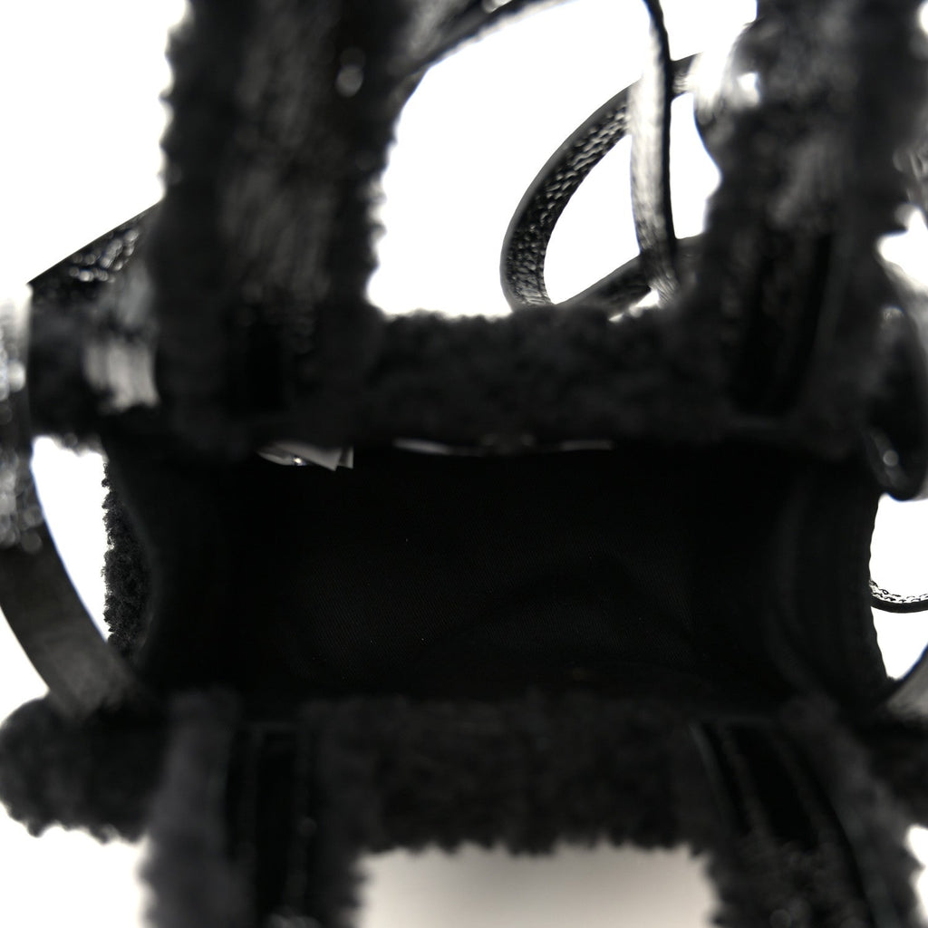 X UGG Crinkle Patent Shearling Small Shopping Bag Black