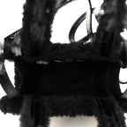 X UGG Crinkle Patent Shearling Small Shopping Bag Black