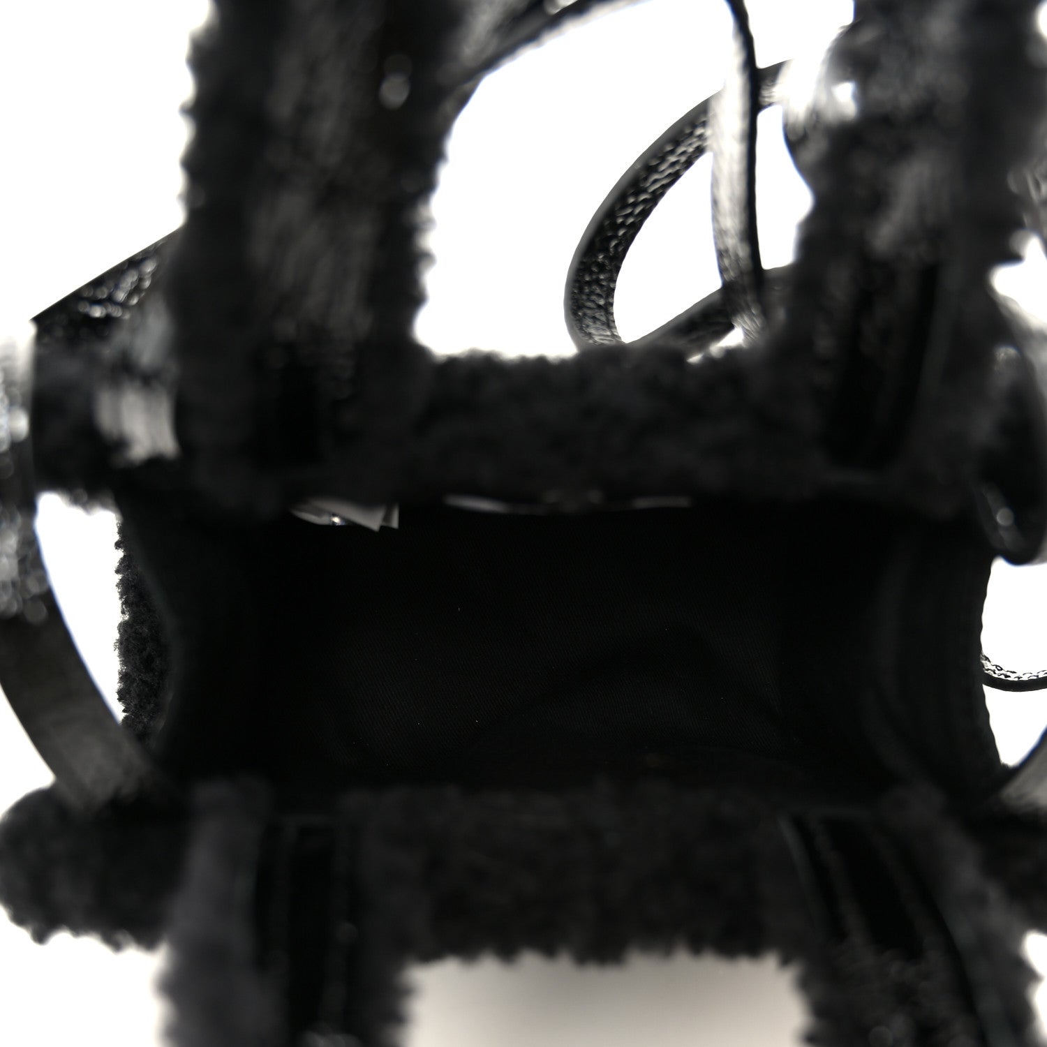 X UGG Crinkle Patent Shearling Small Shopping Bag Black