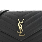 Grain De Poudre Matelasse Chevron Monogram Envelope Chain Wallet Black
