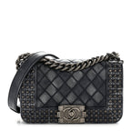 Faded Calfskin Quilted Small Studded Boy Flap Navy