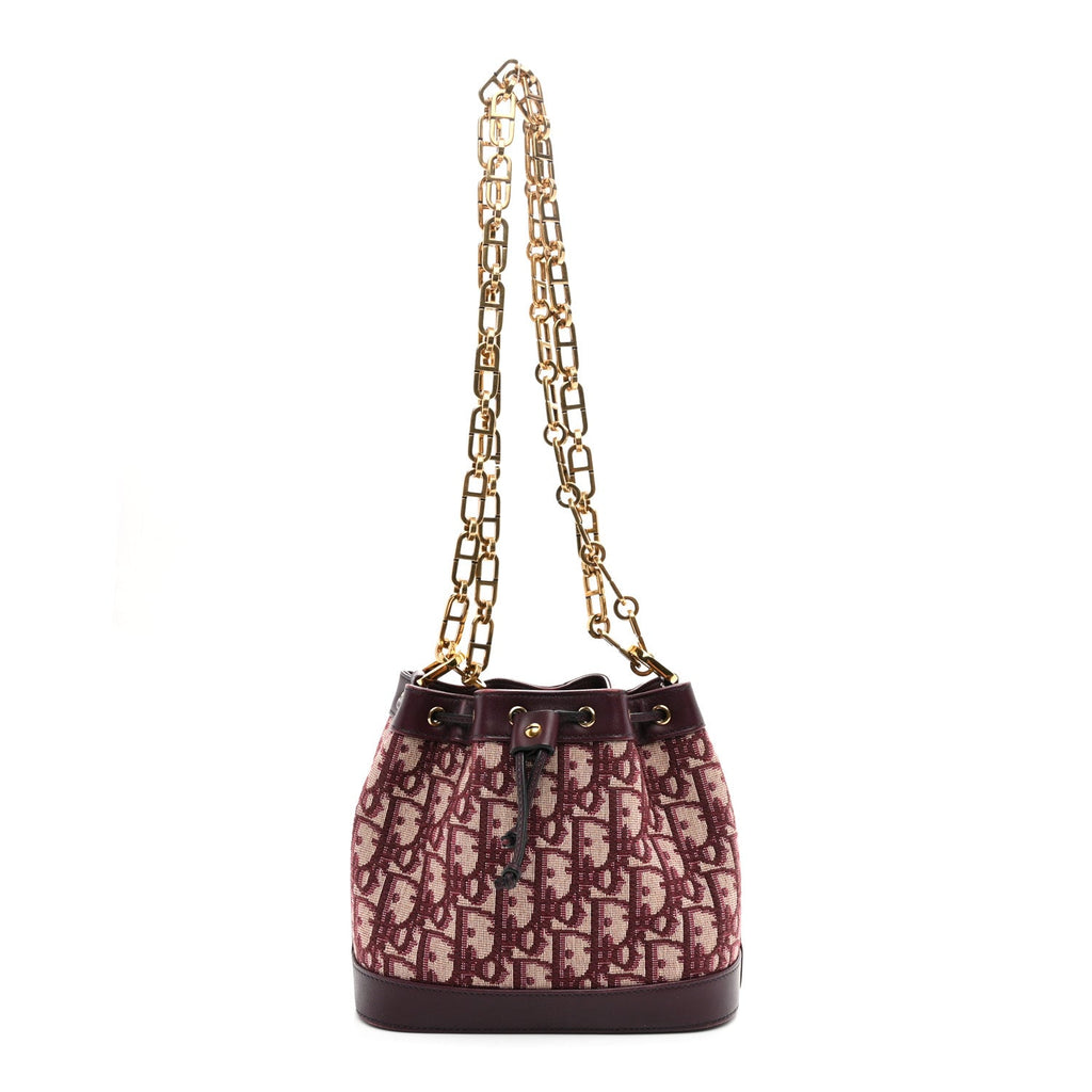 Oblique Drawstring Chain Bucket Bag Burgundy