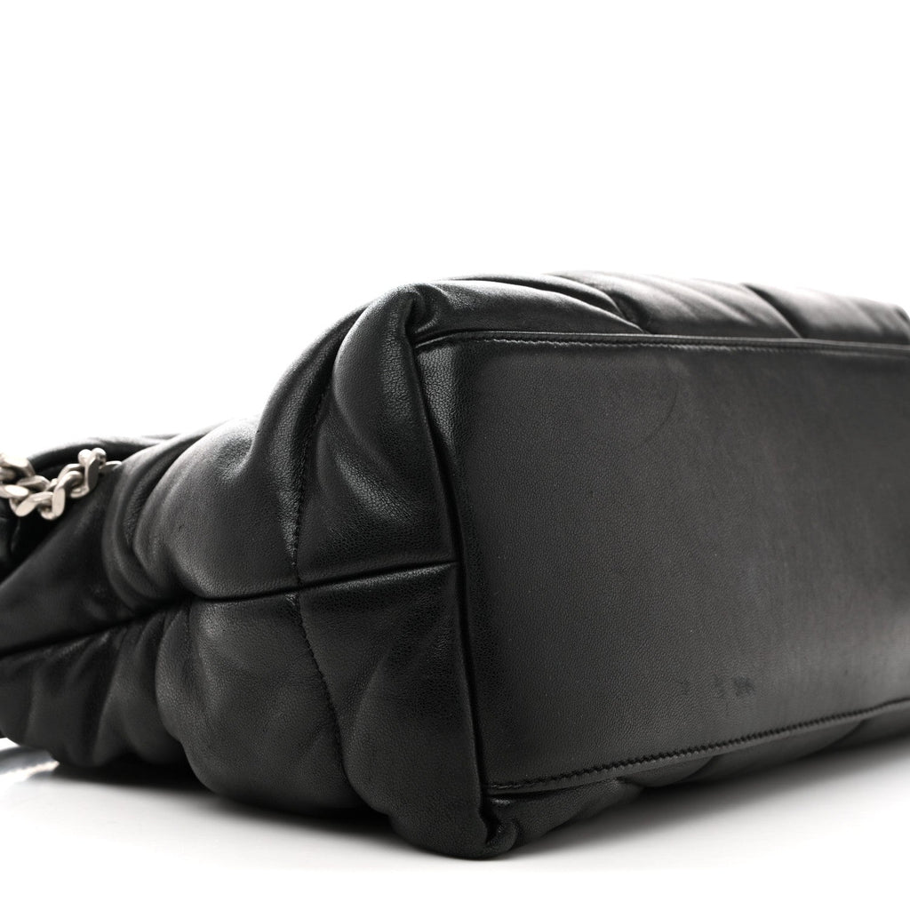 Lambskin Quilted Medium Loulou Puffer Monogram Chain Satchel Black