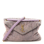 Denim Quilted Medium Loulou Puffer Monogram Chain Satchel Bleached Lilac