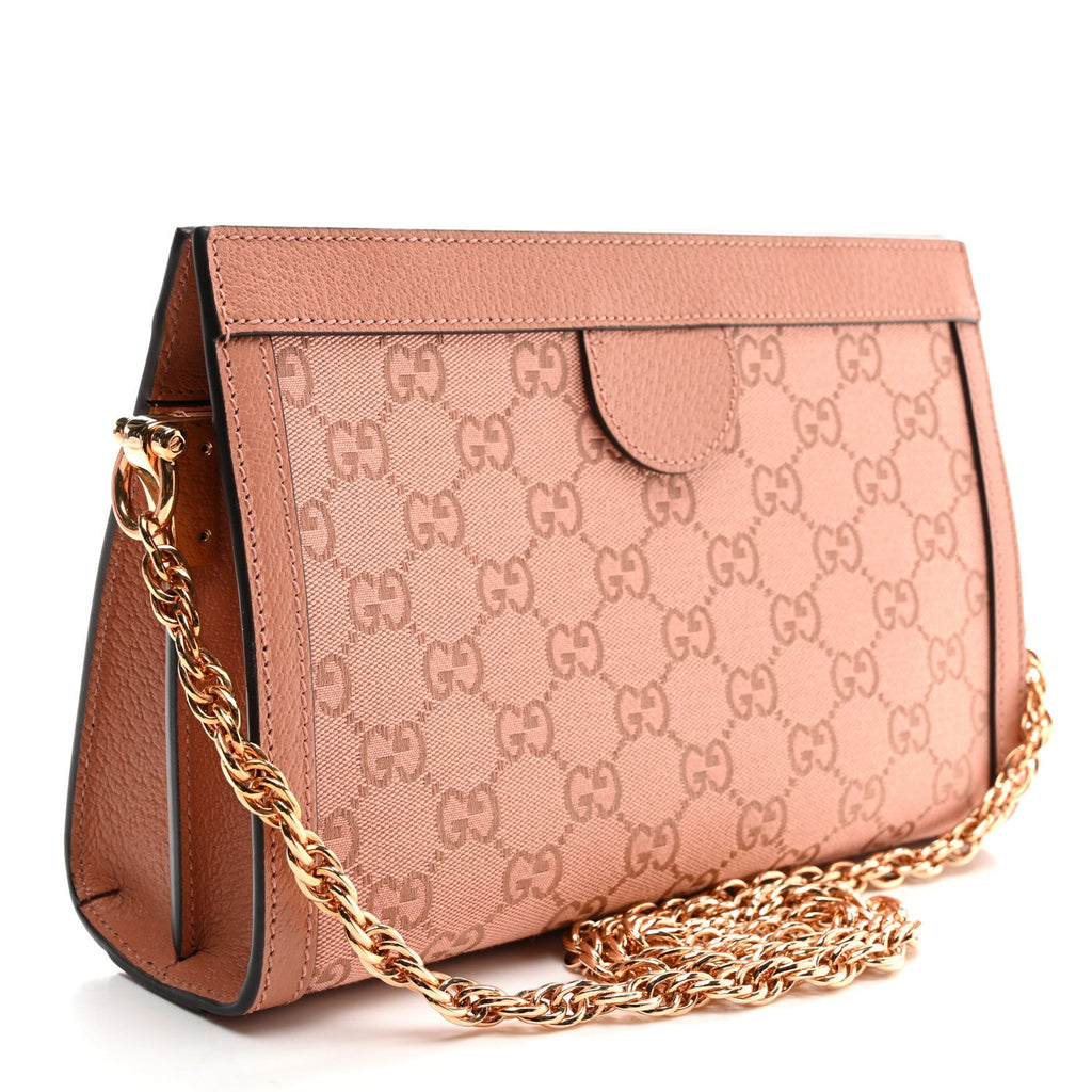 Monogram Textured Dollar Calfskin Small Ophidia Chain Shoulder Bag Cloche Rose Pink