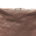 Shiny Lambskin Quilted Maxi Hobo Brown