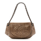 Metallic Caviar Half Moon Large Flap Bronze