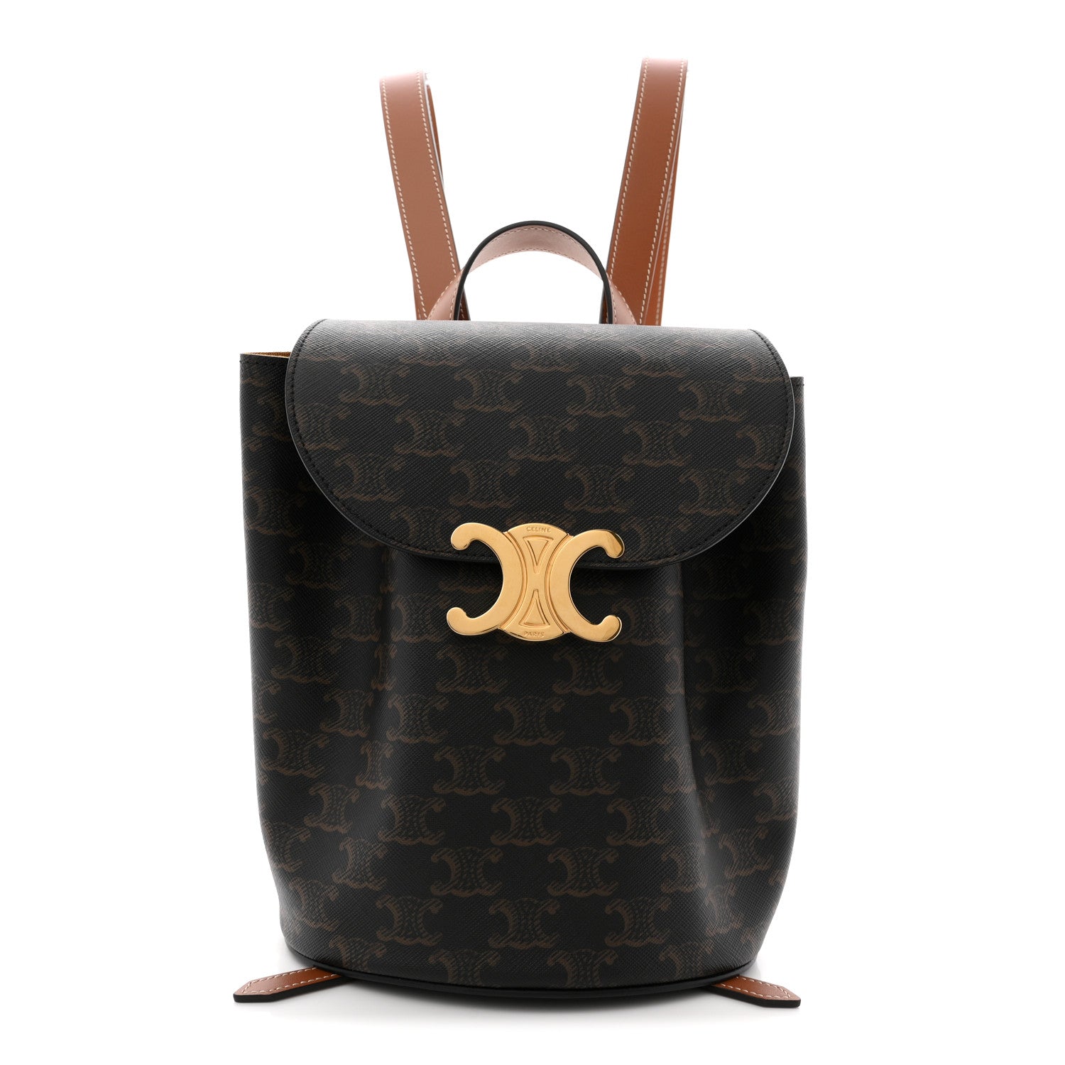 Triomphe Canvas Calfskin Bonnie Backpack Tan