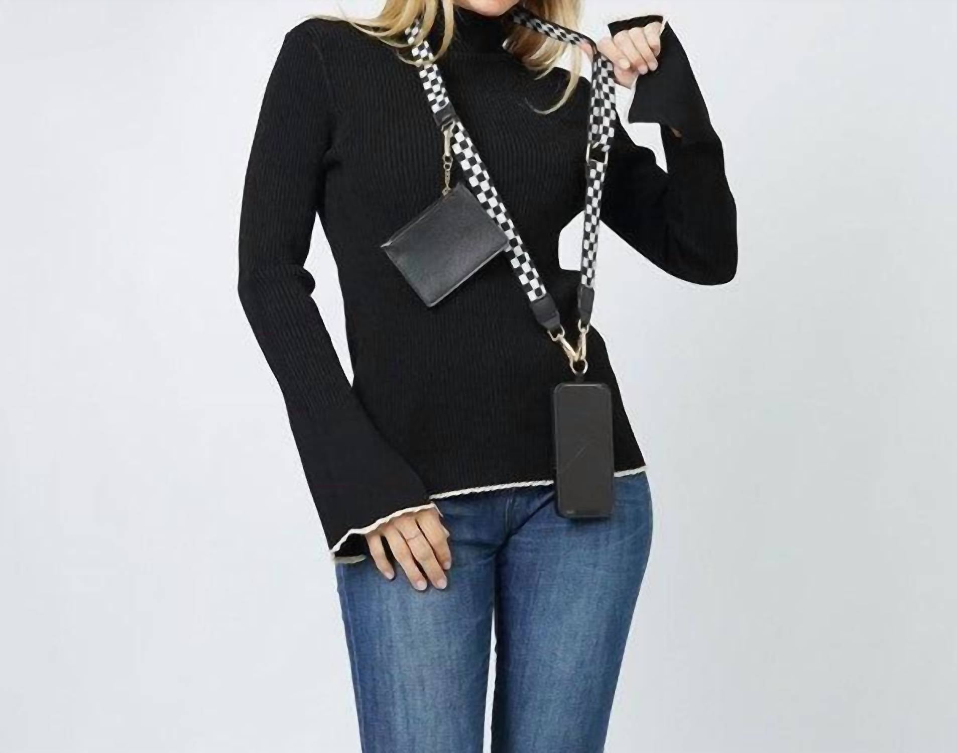 Women's Clip N' Carry Crossbody Phone Carrier With Pouch Wallet In Black Check