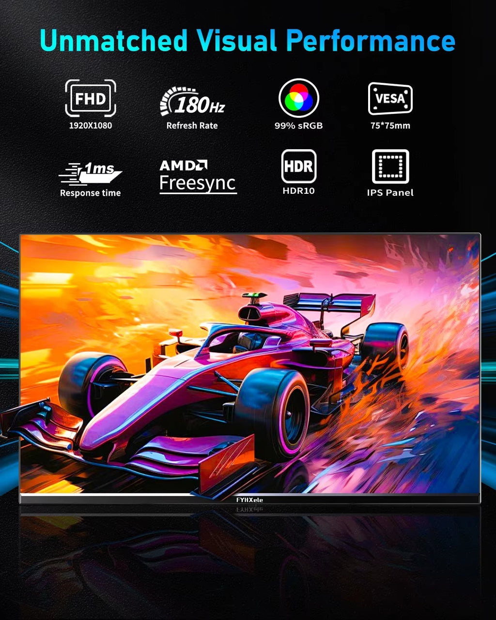 24-Inch 180Hz Gaming Monitor - 1K FHD LCD Display with 1ms Response Time, Eye Care Technology, HDR Support, G-Sync Compatible, VESA Mountable