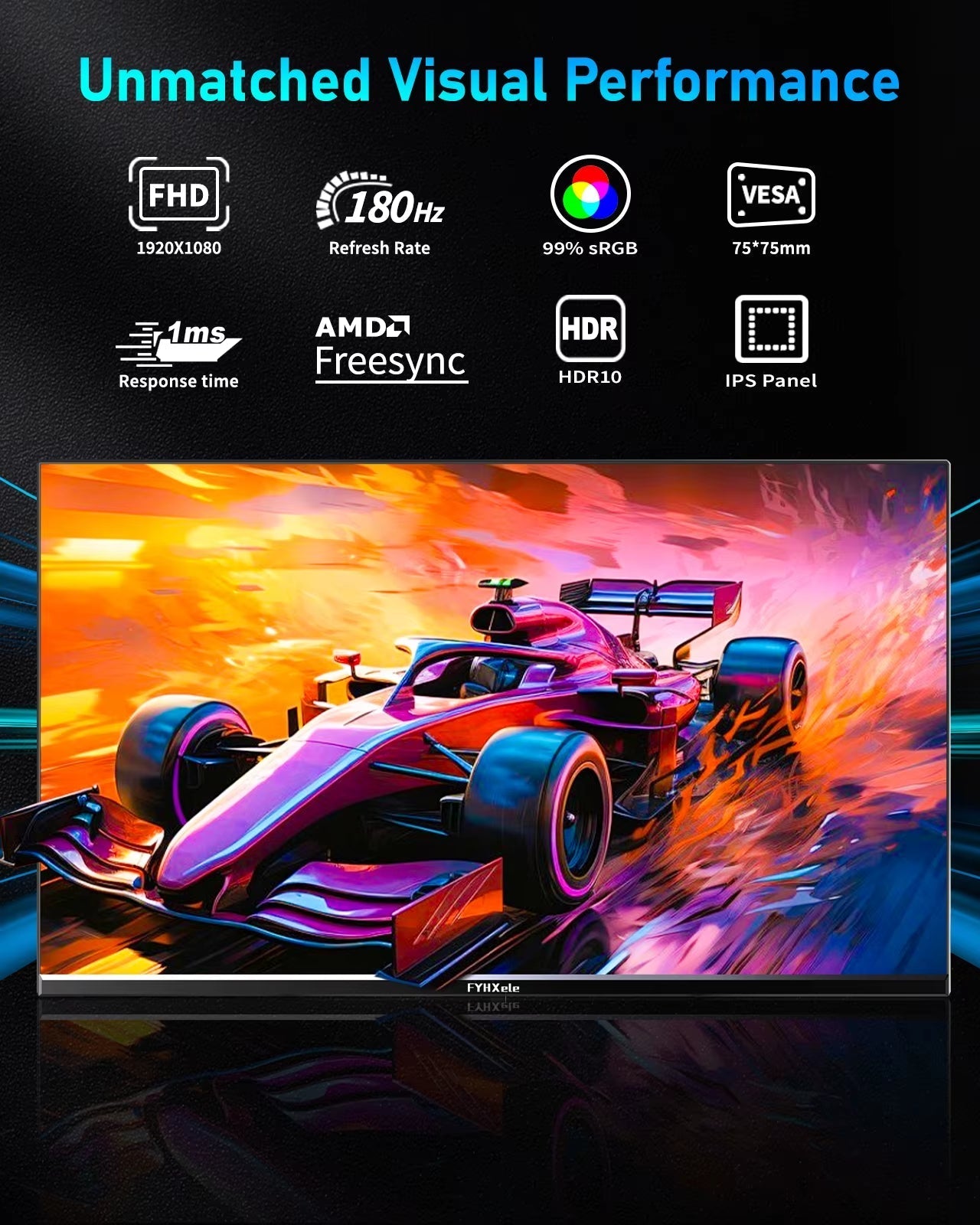 24-Inch 180Hz Gaming Monitor - 1K FHD LCD Display with 1ms Response Time, Eye Care Technology, HDR Support, G-Sync Compatible, VESA Mountable