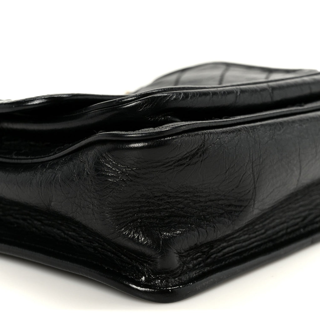 Crinkled Calfskin Matelasse Monogram Baby Niki Chain Satchel Black