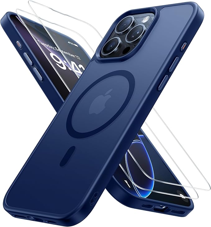 Entronix Bundle Compatible with iPhone 15 Pro - [Magnetic] Translucent Matte Case & 2 Clear Screen Protectors