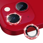 Diamond Camera Lens Protector, Diamond Tempered Glass Camera Cover Screen Protector For Iphone 14 / Iphone 14 Plus In Red