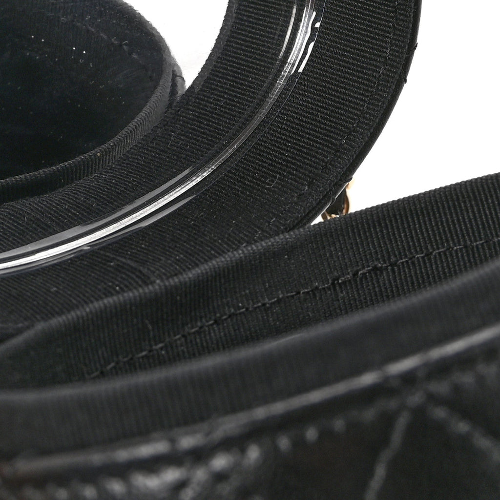Lambskin Quilted Mini Round Vanity Case With Chain Black