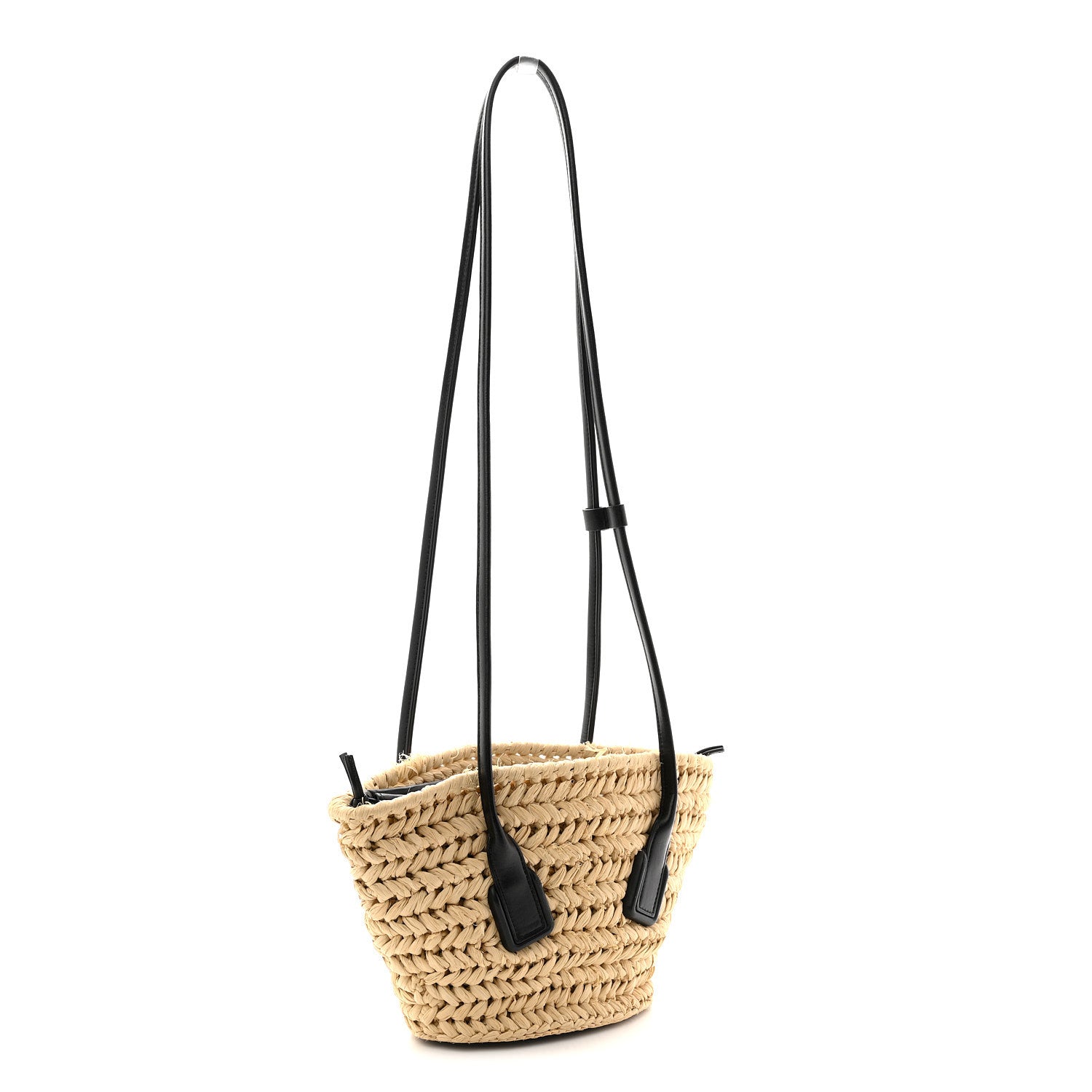Raffia Calfskin Small Arco Basket Black