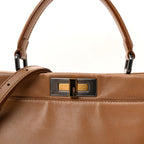 Vitello Seta Shiny Nappa Elaphe Medium Peekaboo Iconic Satchel Latte Blue