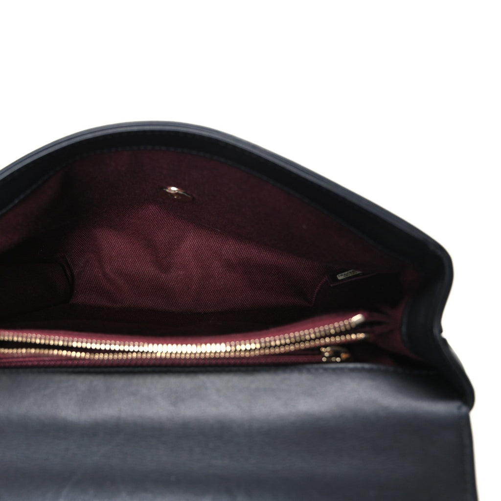 Lambskin Chevron Stitched Medium Envelope Flap Black