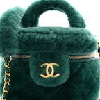 Shearling Lambskin Quilted Small Vanity Case Green