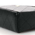 Goatskin Stitched Top Handle Slim Vanity With Chain Black