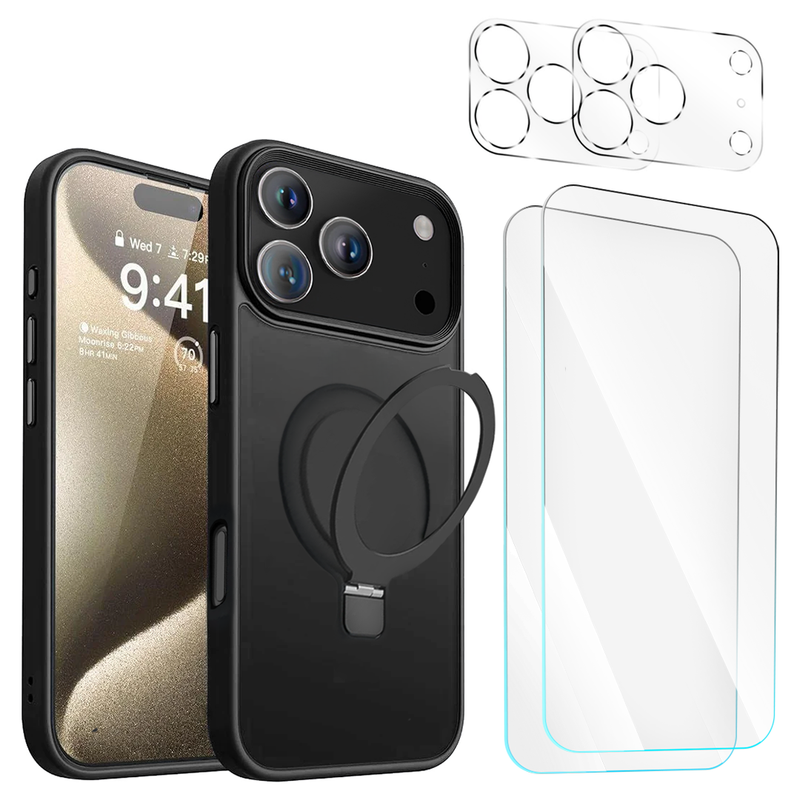 Entronix Bundle Compatible with iPhone 17 Pro Max - [Magnetic] Translucent Matte Gripstand Case, 2 Clear Screen Protectors & 2 Camera Lens Protectors