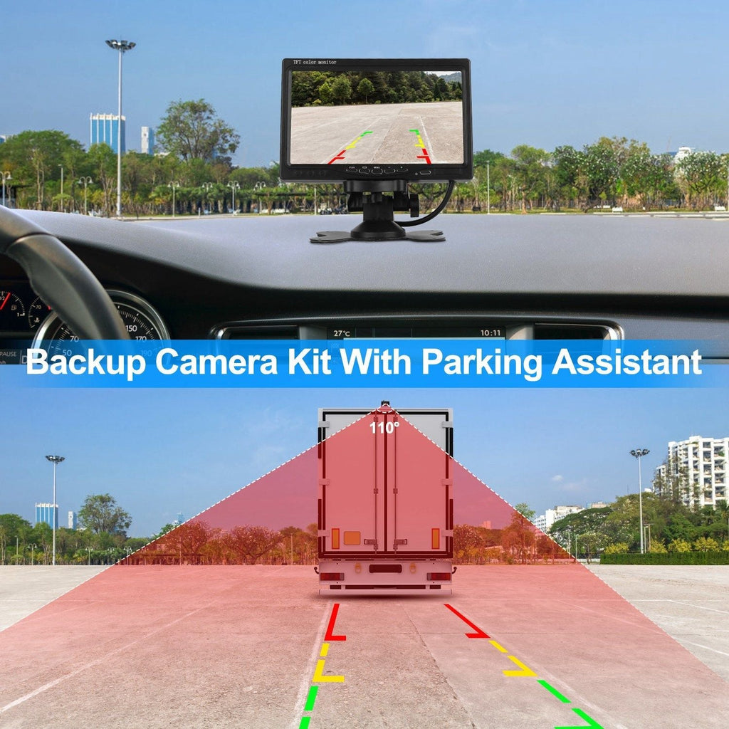 7In Screen Backup Camera System Vehicle Rear View Monitor Kit IP67 Waterproof Car Parking Reverse System with Night Vision for Car Trunk Van SUV - Cord Version