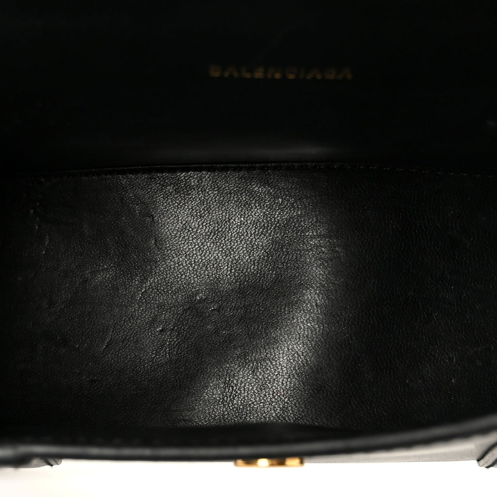 Shiny Box Calfskin Hourglass Top Handle Bag XS Black