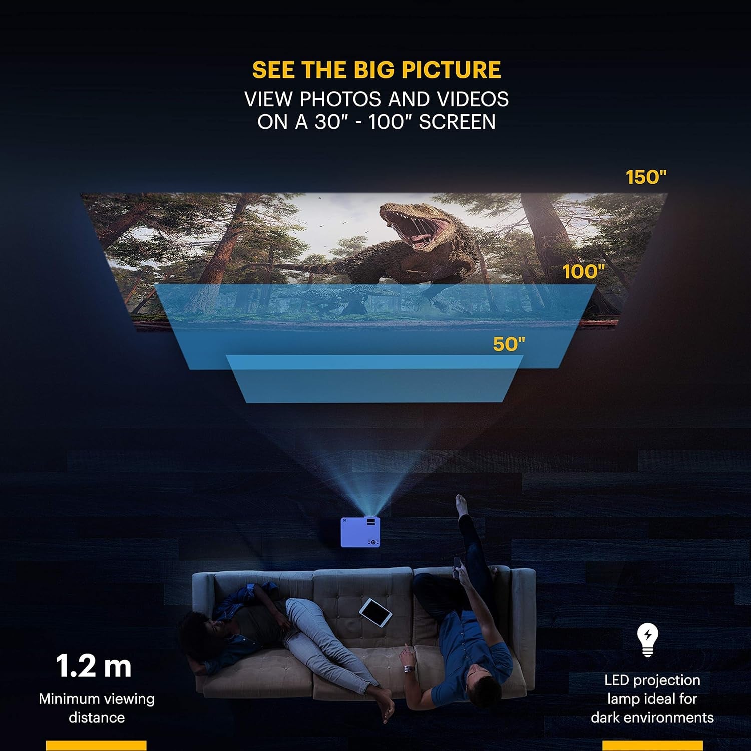 Kodak Flik X7 Home Projector, 1080p Support, Portable 4.0 LED Projector with Tripod & Case
