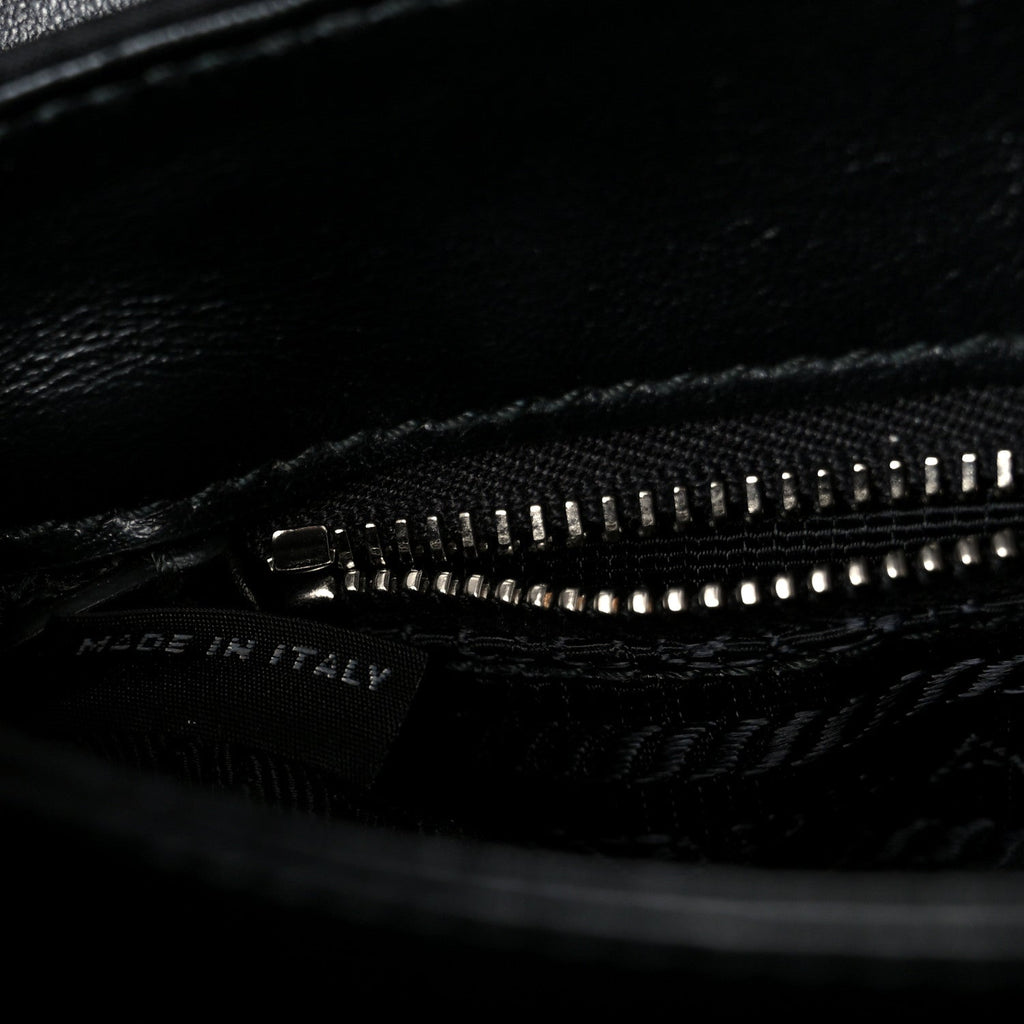Saffiano Tessuto Nylon Chain Shoulder Bag Black