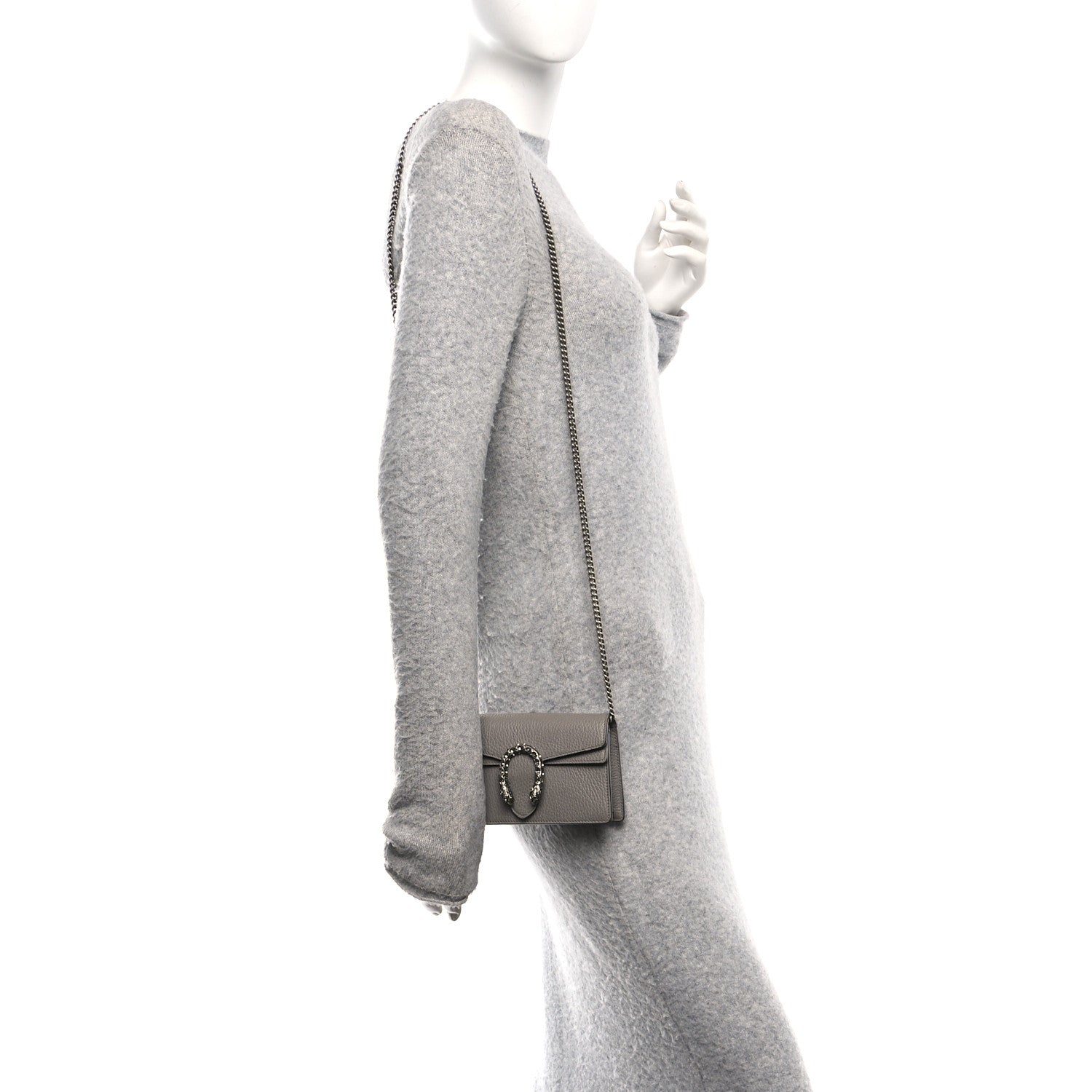 Dollar Calfskin Crystal Super Mini Dionysus Shoulder Bag Dusty Grey Black Diamond