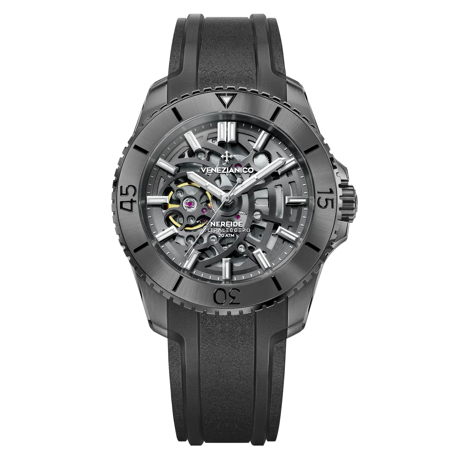 Venezianico Automatic Watch Nereide UltraLeggero 42 Skeleton Black