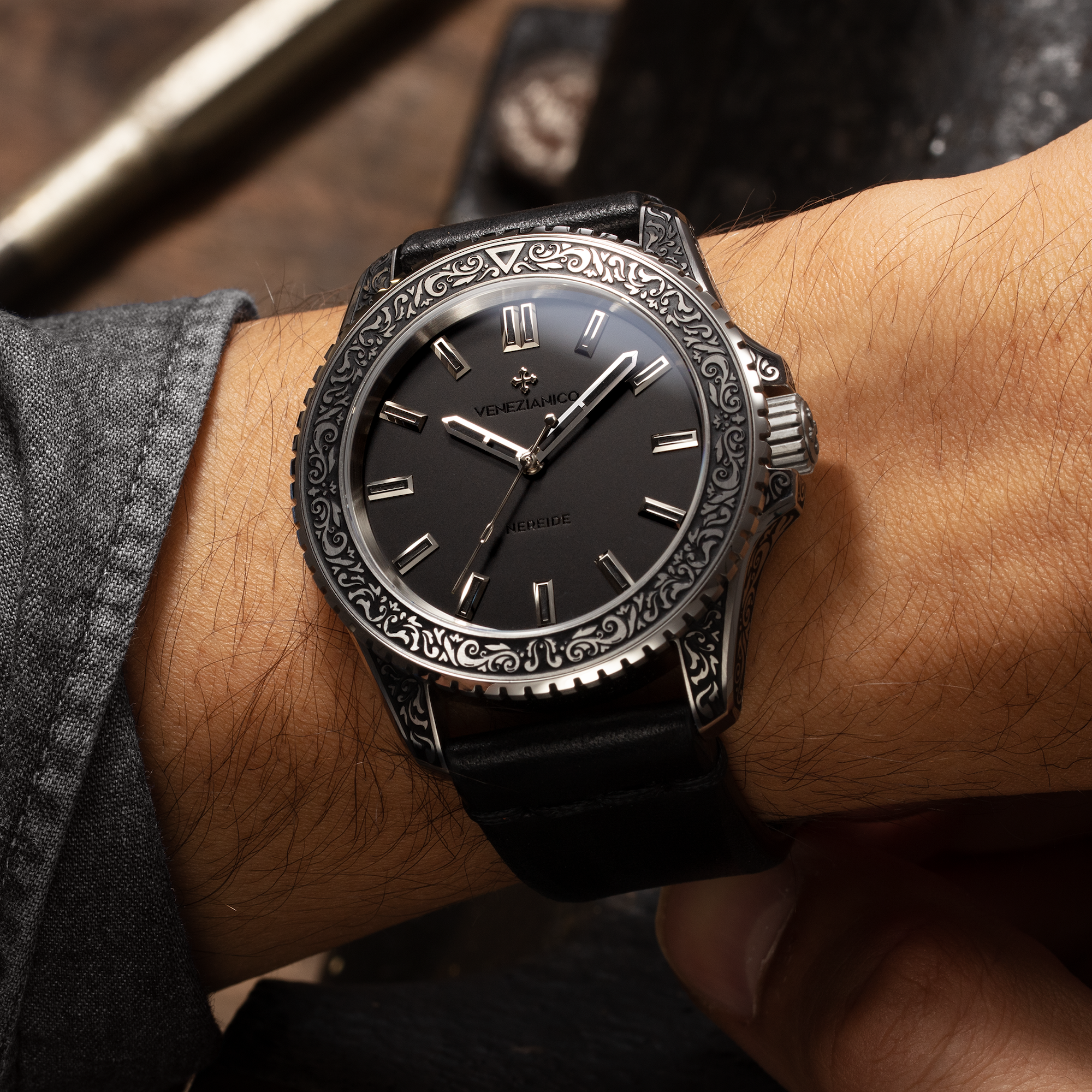 Venezianico Nereide Acquaforte Men’s Engraved Diver Automatic Watch