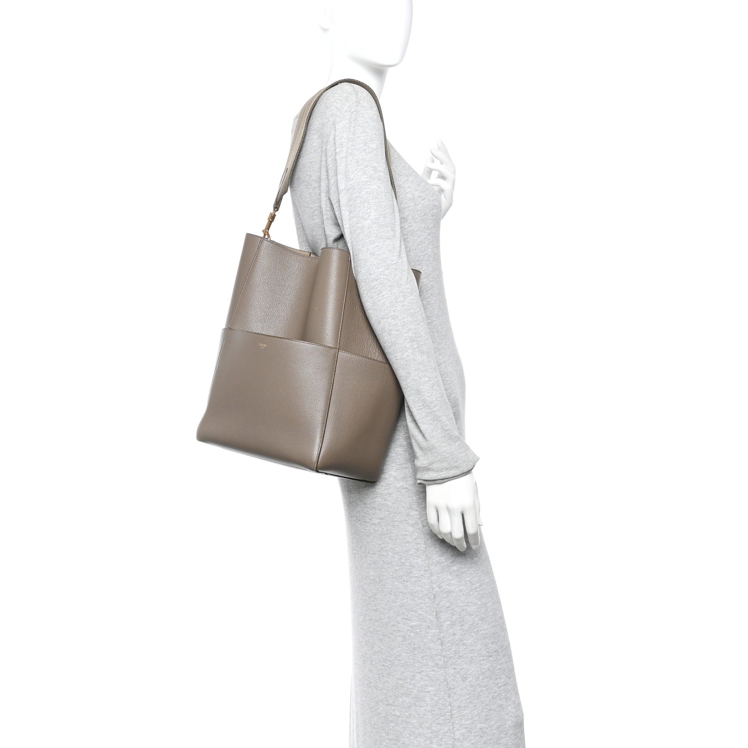 Soft Grained Calfskin Sangle Bucket Bag Taupe