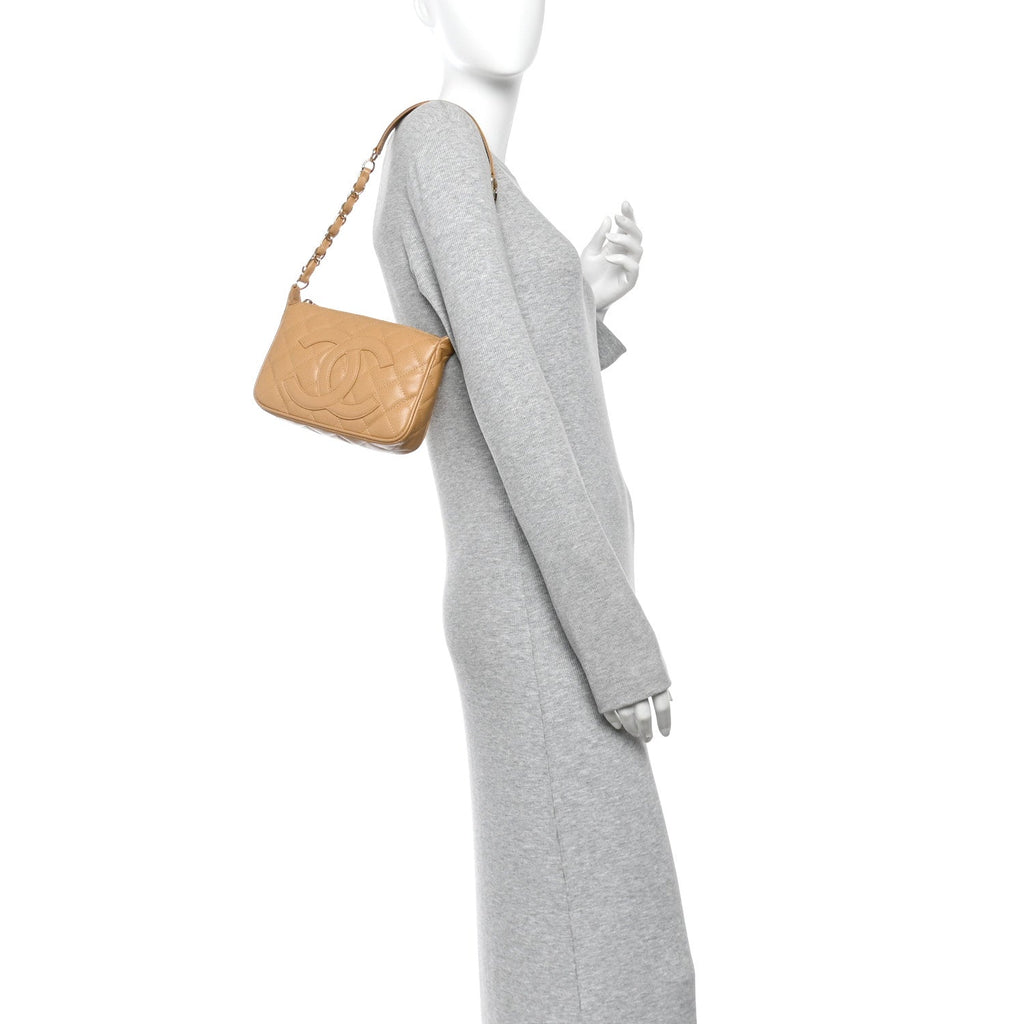 Caviar Quilted Timeless CC Shoulder Bag Beige