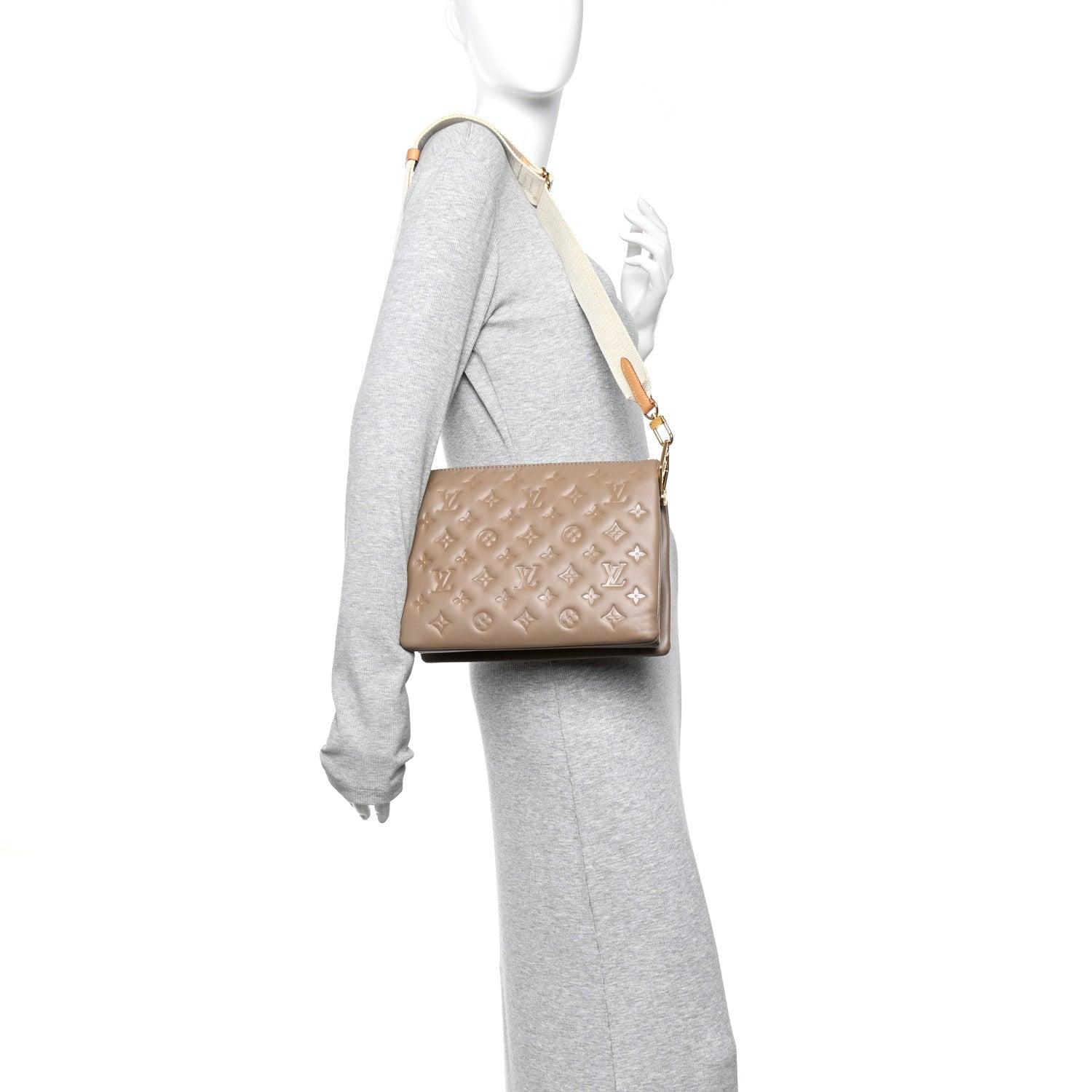 Lambskin Embossed Monogram Coussin PM Taupe