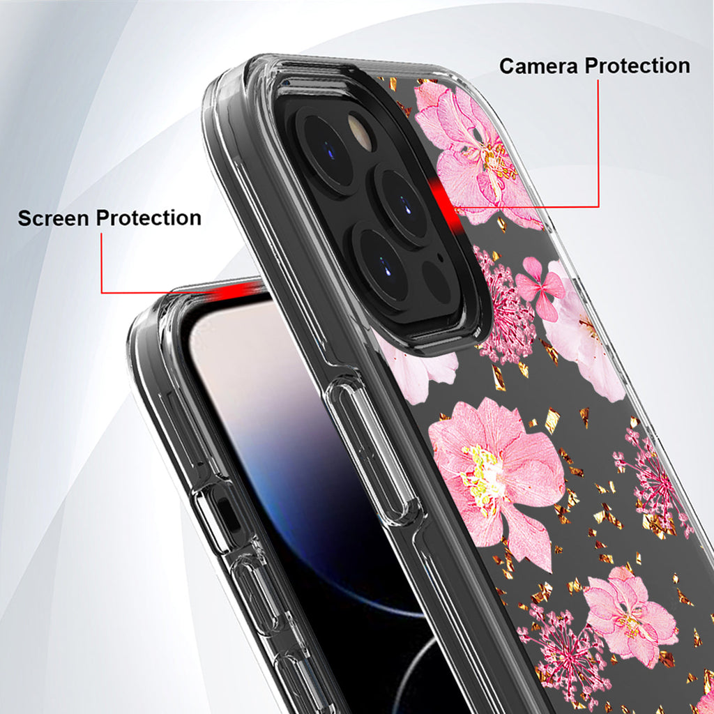 Pressed Dried Flower Design Phone Case For Iphone 14 Pro In Pink