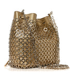 Metallic Calfskin Mesh Long Chain Bucket Bag Gold